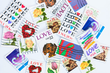 Love Stamps on white background
