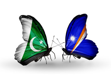 Two butterflies with flags Pakistan and Marshall islands