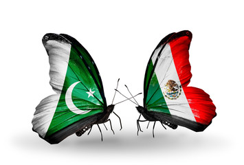 Two butterflies with flags Pakistan and Mexico