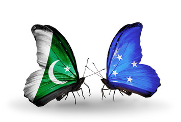 Two butterflies with flags Pakistan and Micronesia