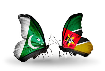 Two butterflies with flags Pakistan and Mozambique