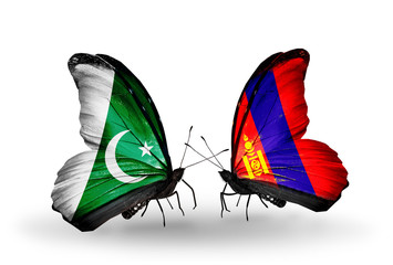 Two butterflies with flags  Pakistan and Mongolia