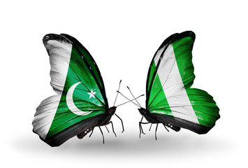 Two butterflies with flags Pakistan and Nigeria
