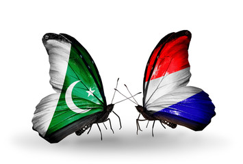 Two butterflies with flags Pakistan and Holland
