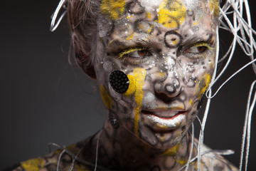 Woman female lizard. Body art and face art