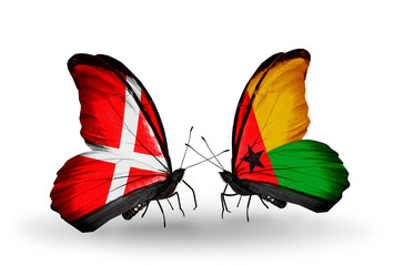 Two butterflies with flags Denmark and Guinea Bissau