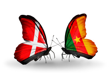 Two butterflies with flags Denmark and Cameroon