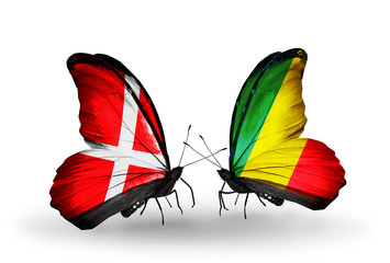 Two butterflies with flags Denmark and Kongo