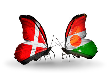Two butterflies with flags Denmark and Niger