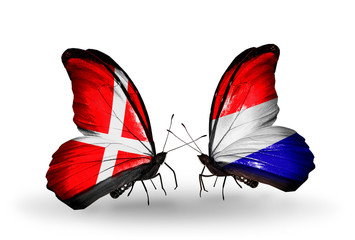 Two butterflies with flags Denmark and Holland