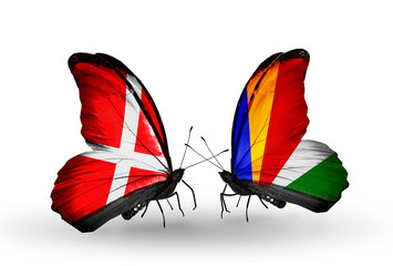 Two butterflies with flags Denmark and Seychelles