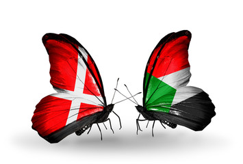 Two butterflies with flags Denmark and Sudan