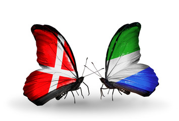 Two butterflies with flags Denmark and Sierra Leone