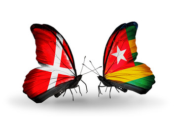 Two butterflies with flags Denmark and Togo