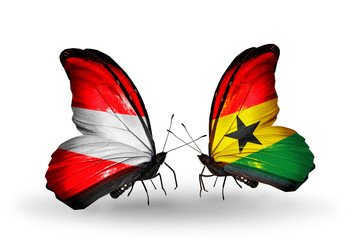 Two butterflies with flags Austria and Ghana