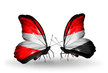 Two butterflies with flags  Austria and Yemen