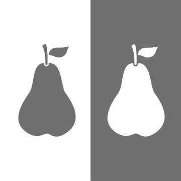 Conjunto de iconos de pera sobre fondos blanco y negro