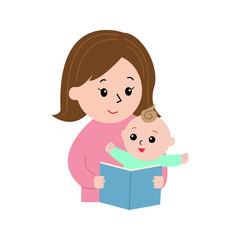 A woman reading a book to a little baby