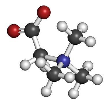 Betaine (glycine betaine, trimethylglycine) molecule. 