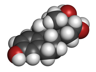 Estriol (oestriol) human estrogen hormone molecule. Atoms are re