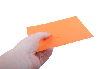 Fototapeta premium Hand with orange envelope