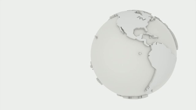 animation 3d, le globe terrestre en papier  blanc - illustration creative