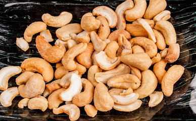 Cashew nut on a black background