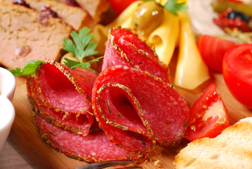 wooden board with appetizer