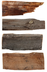 Four old wooden boards isolated on a white background. Old Wood