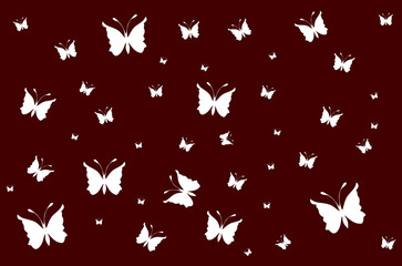 White butterflies on vinous wallpaper gradient