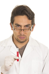male lab researcher technician scientist doctor holding test