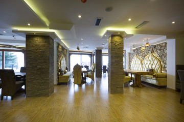 Oriental styled hotel restaurant interior 