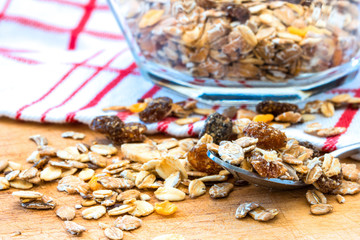 Granola cereal with raisins and nuts