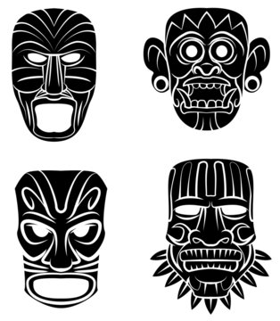 Black Silhouette Collection Of Totem Mask