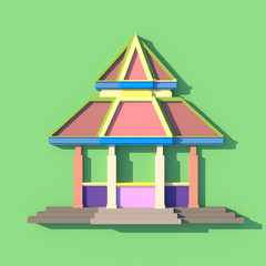 3D evelation of south-east Asian pavilion or temple front view i