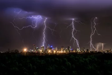 Fotobehang Thunderstorm over Melbourne City © stevew_photo