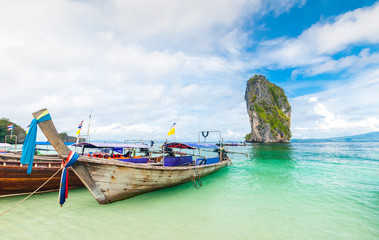 longtail boats and poda island in Thailand