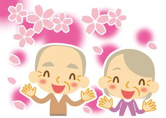 桜と老夫婦