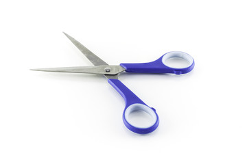 Blue scissors isolated on white