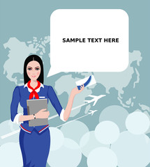 Air Travel: Air hostess holding ticket to the flight, presenting