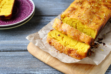 Pieces of lemon cake on paper
