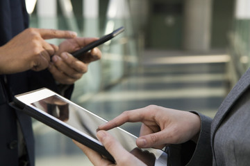 Businessman you are communicating with electronic terminal