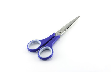 Blue scissors isolated on white