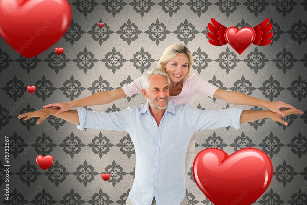 Aufkleber composite image of smiling couple posing with arms out