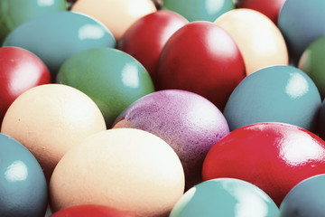 Fototapeta na wymiar Retro Photo Of Easter Eggs Pile In Basket