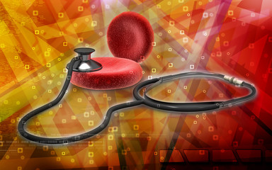Blood cells with medical stethoscope in abstract background