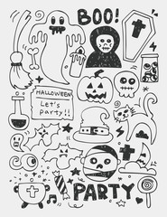 Halloween elements doodles hand drawn line icon, eps10