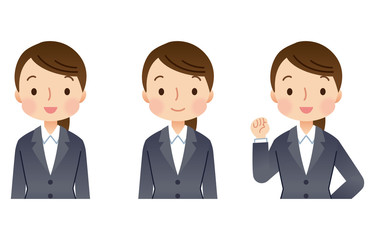 スーツを着た女性　就活　表情セット