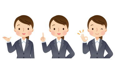 スーツを着た女性　就活　表情セット