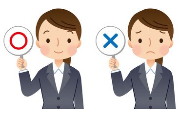 スーツを着た女性　マルバツ　表情セット